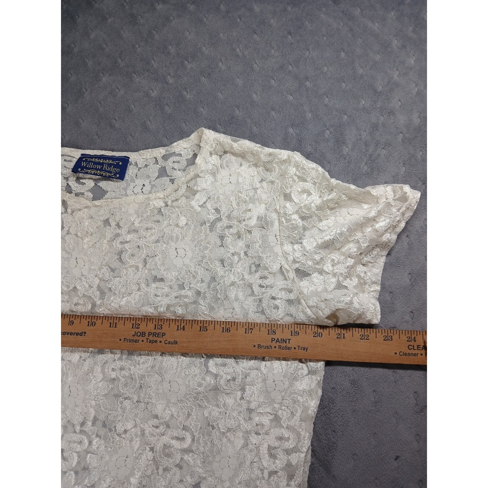 Vintage Willow Ridge Lace Top Womens Cream Sheer Floral Boho Coquette Blouse - Picture 4 of 6